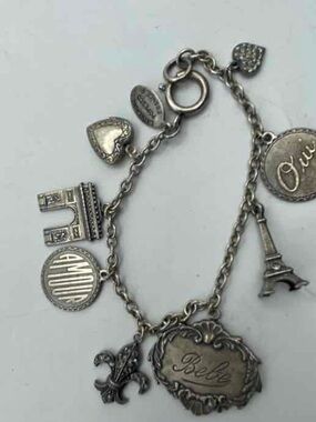Vintage Catherine Popesco Silver Tone BrandedFrench Theme Charm Bracelet